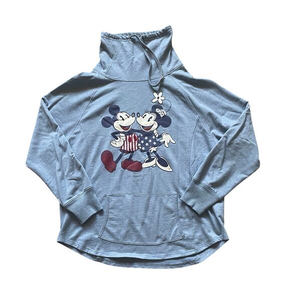 Disney Cowl Neck PullOver Sweatshirt Blue with Mickey Minnie Size XL Retro Print - Picture 1 of 7